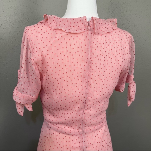 Lulu’s Pink Polka dot Flirty Ruffle Wrap Dress Retro 40s 50s style zipper small - Picture 7 of 12